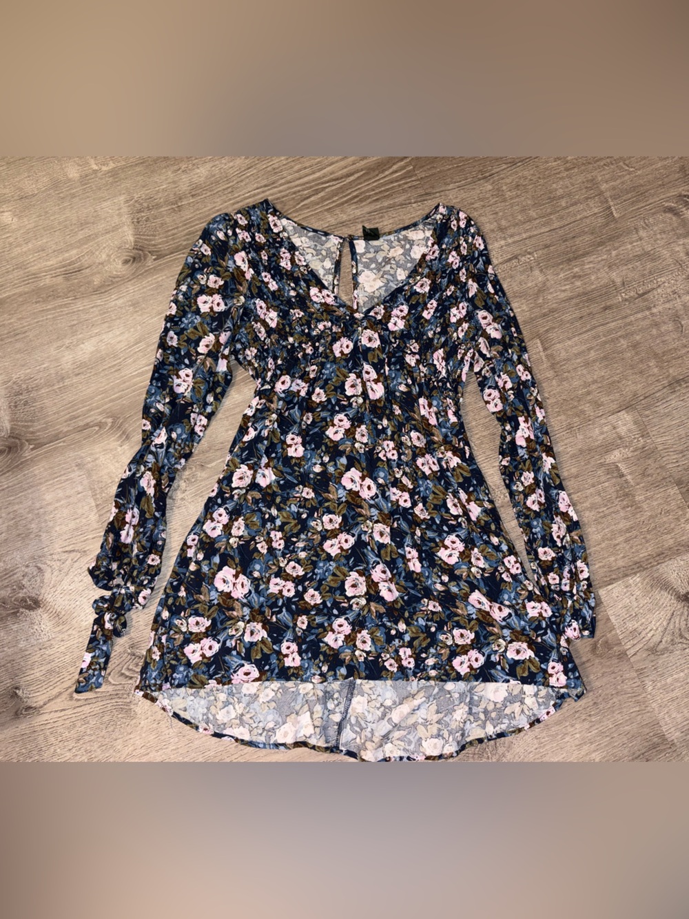 wild fable Navy Floral V-Neck Long Sleeve Tunic